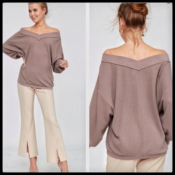 V-Neck Pullover, Thermal, Mocha, NWT - Picture 6 of 7